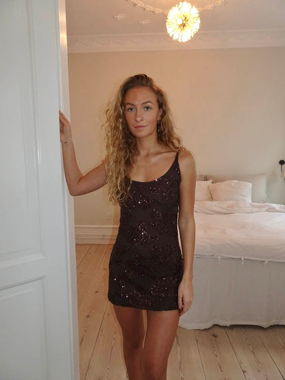Brutona dress with sequins - Brown