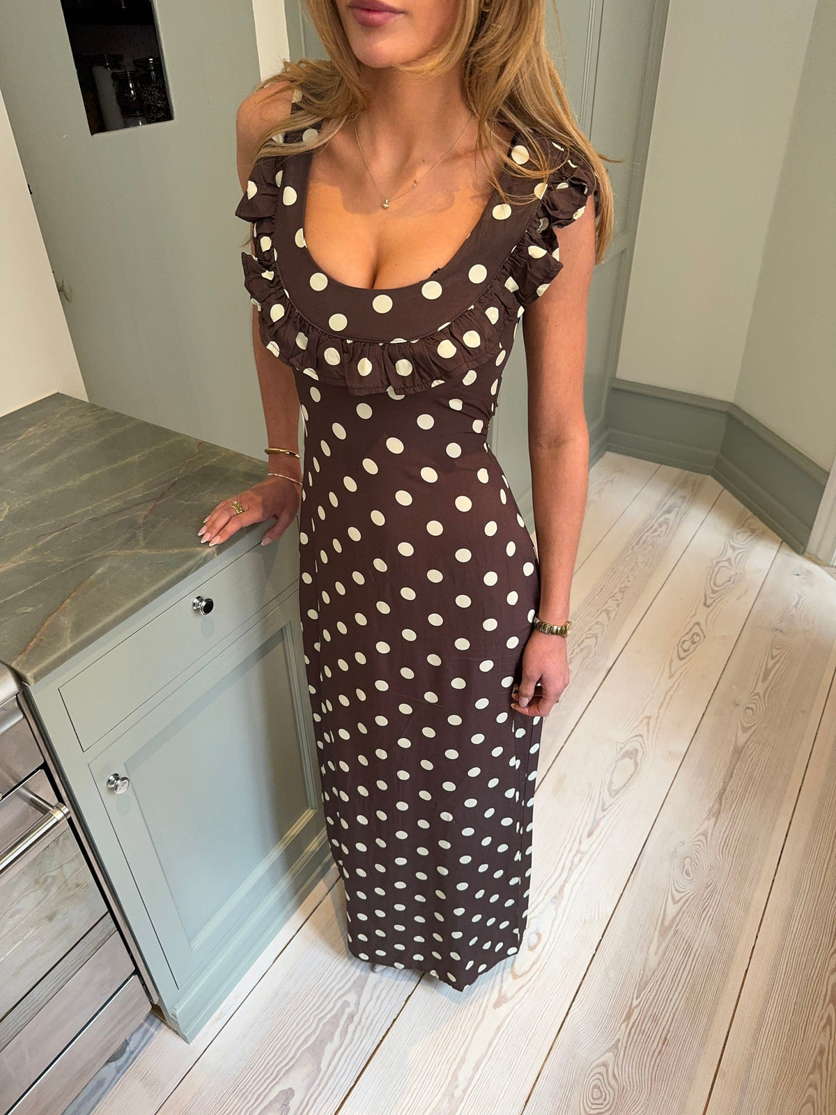 Luna dress with polka dots - Brown/yellow