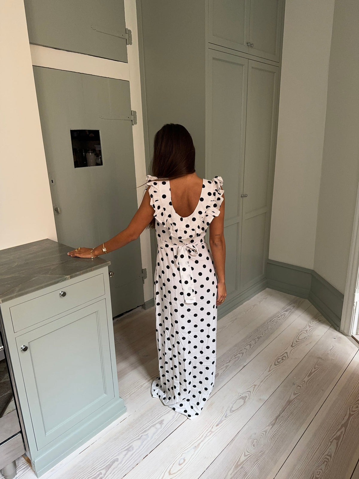 Luna dress with polka dots - Off White/black
