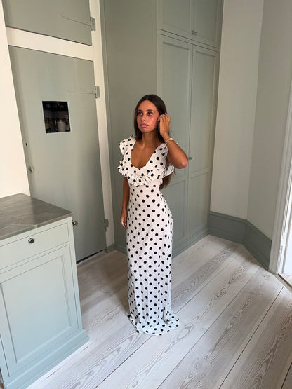 Luna dress with polka dots - Off White/black