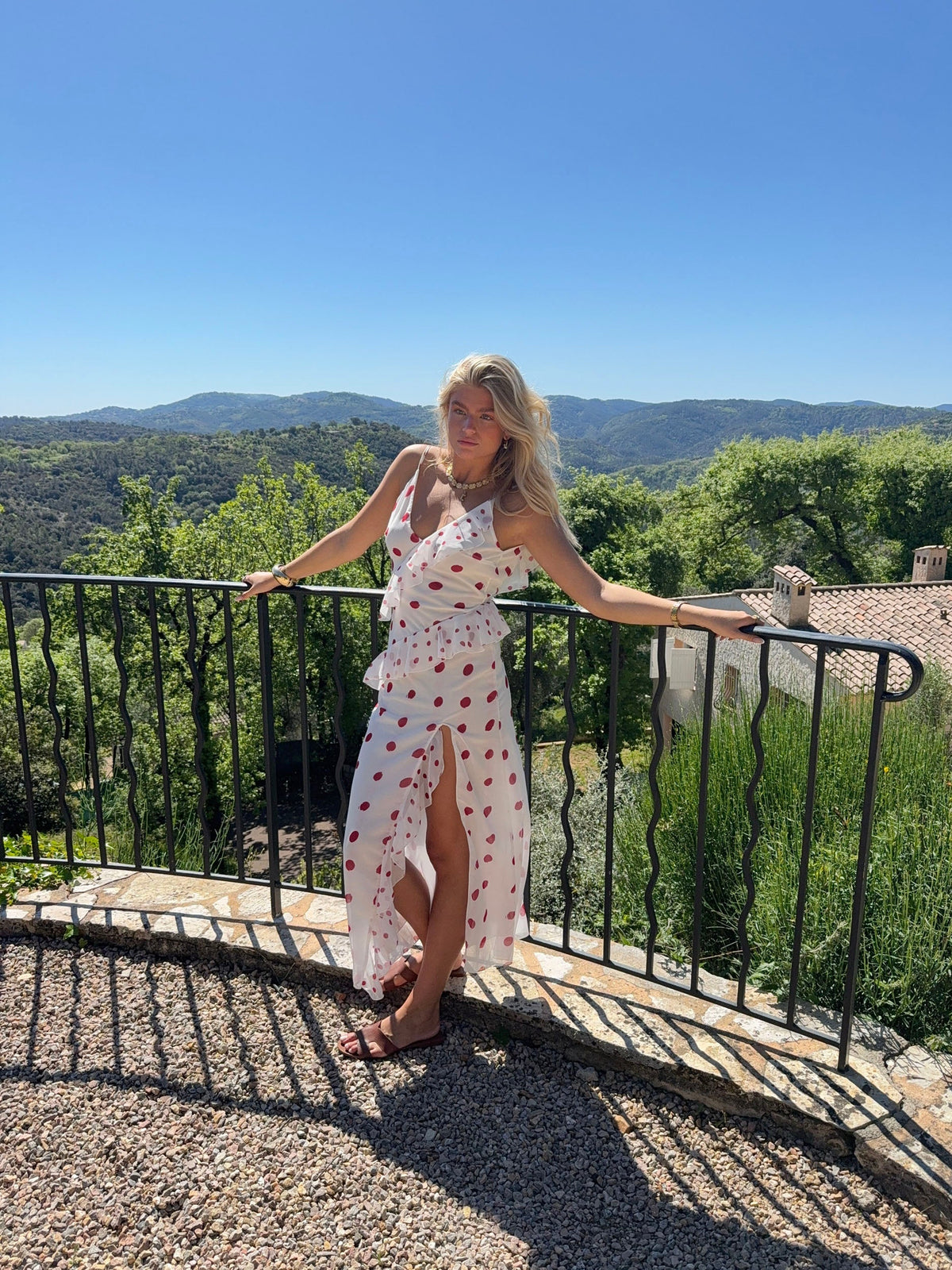 Lolana dress with polka dots – White/red
