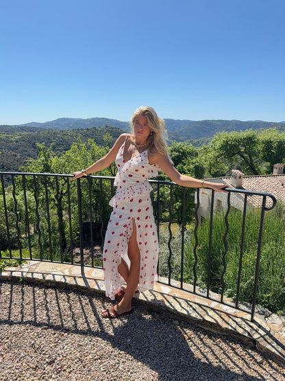 Lolana dress with polka dots – White/red