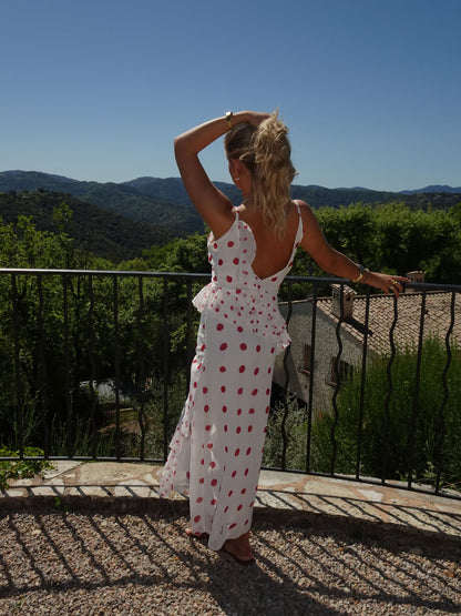 Lolana dress with polka dots – White/red