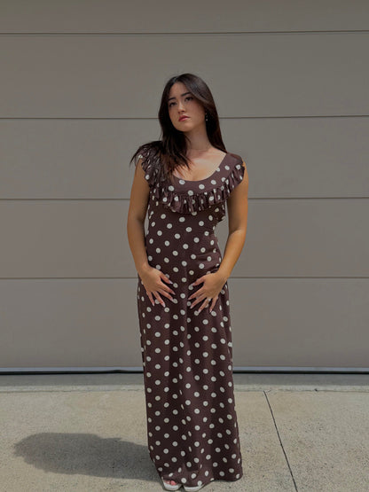 Luna dress with polka dots - Brown/yellow