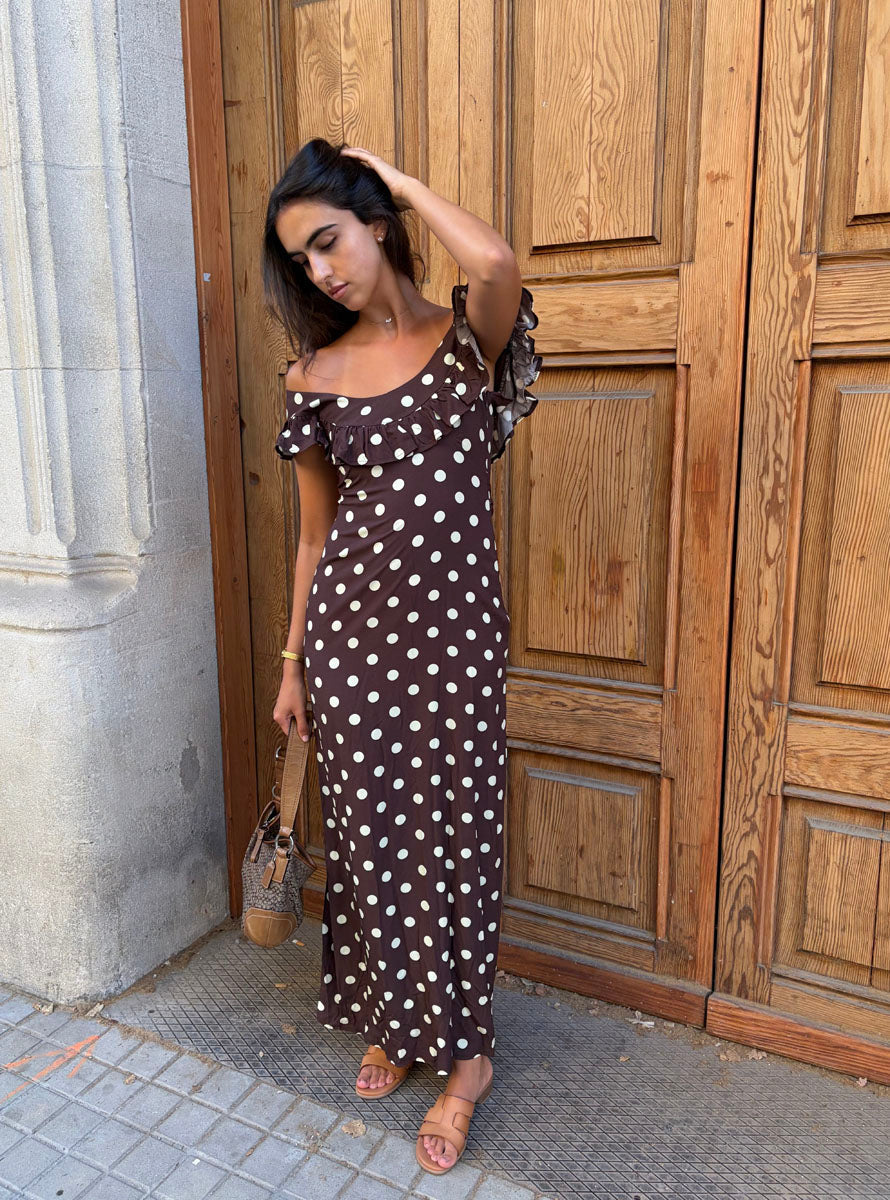 Luna dress with polka dots - Brown/yellow