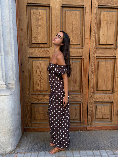 Luna dress with polka dots - Brown/yellow