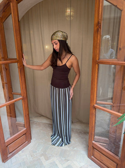 Nessa dress with stripes - Green/brown/white