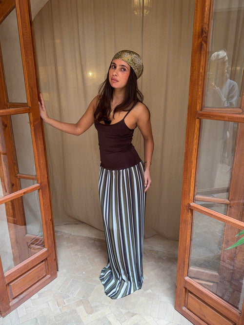 Nessa dress with stripes - Green/brown/white