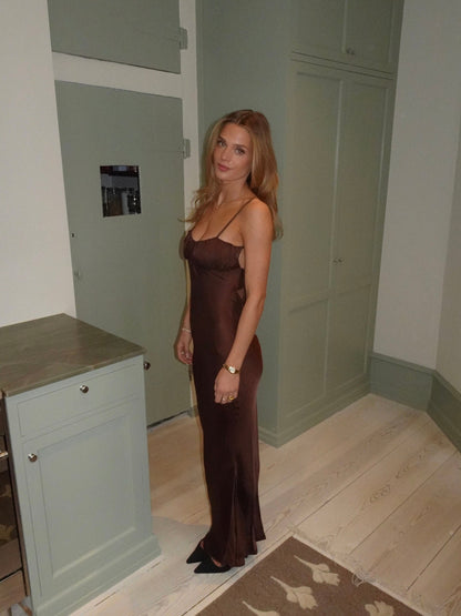 Laila maxi satin dress - Brown