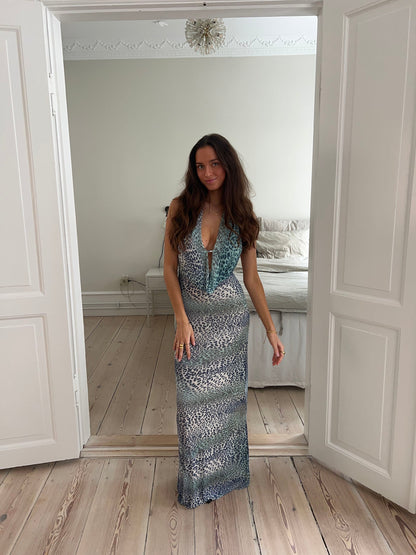 Columbine maxi dress - Light blue with print