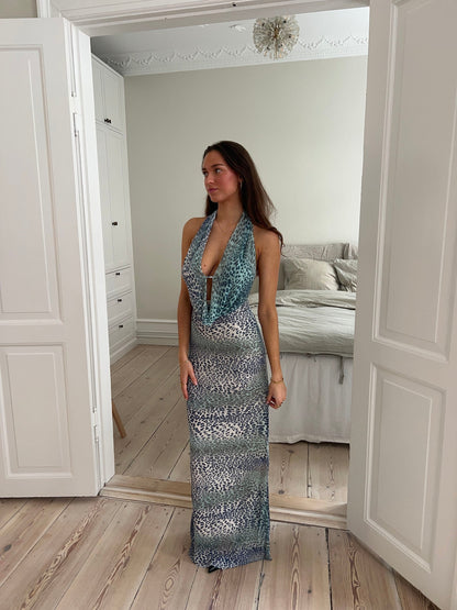 Columbine maxi dress - Light blue with print