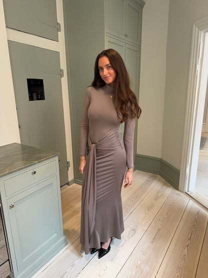 Silia maxi dress with ties - Taupe