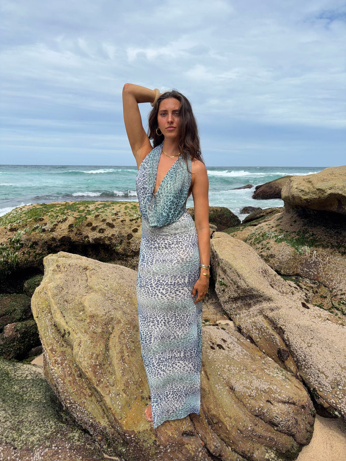 Columbine maxi dress - Light blue with print