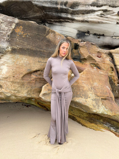 Silia maxi dress with ties - Taupe