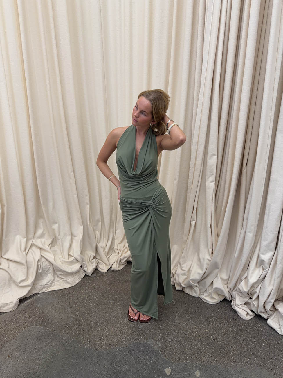 Annlise maxi dress with tie detail - Sage green