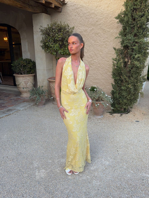 Eudora maxi dress with sequin flowers – Light yellow