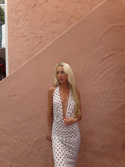 Maltina polka dot maxi dress – White/Dark brown