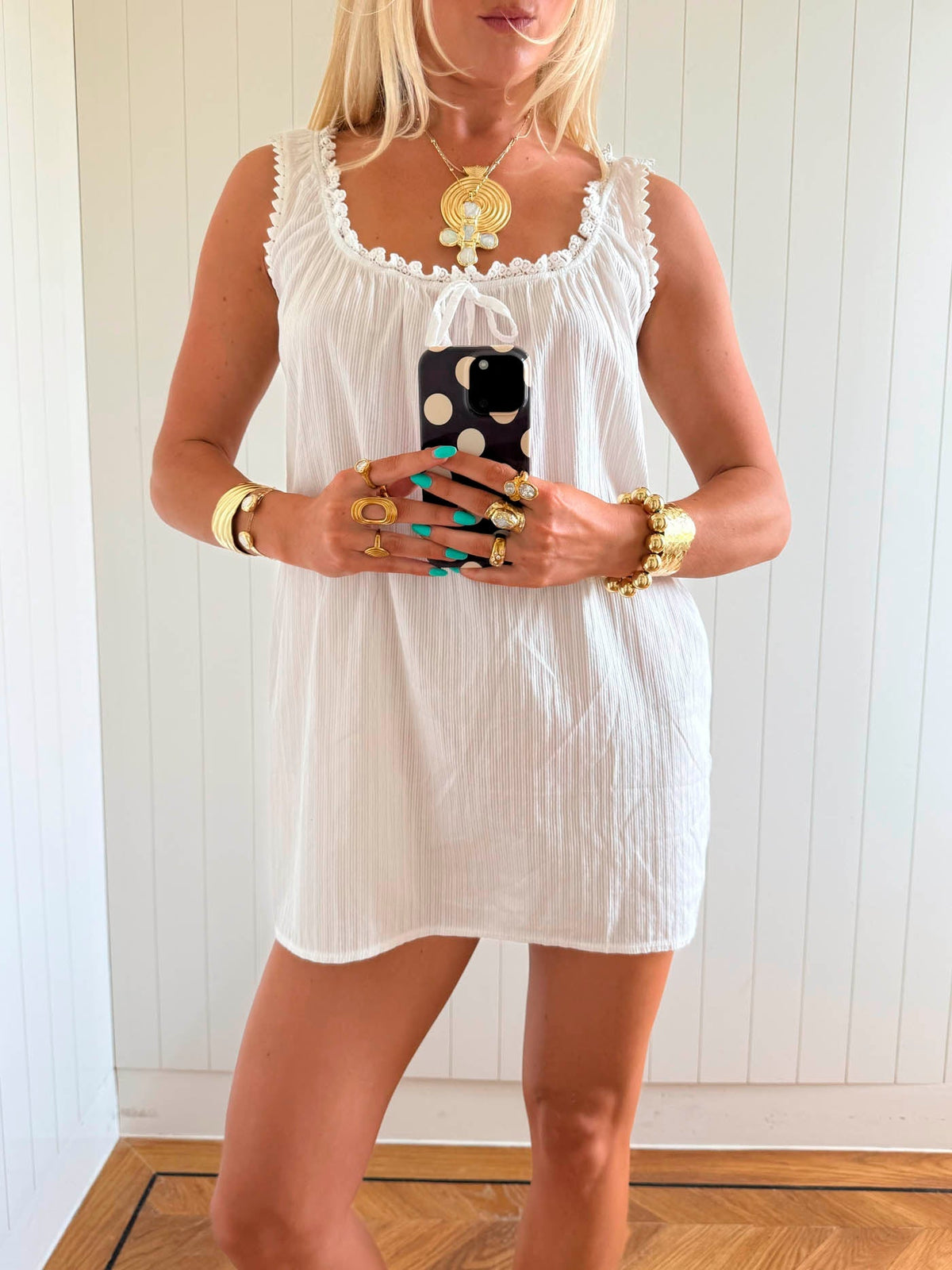 Scandivv mini dress with ruffle details - White