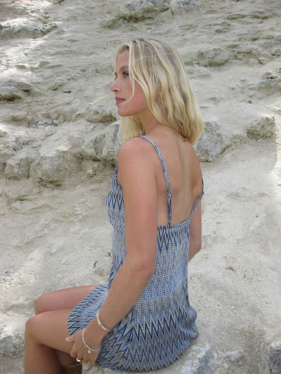Leah mini dress with pattern – Blue