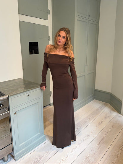 Nitta off shoulder maxi dress - Brown