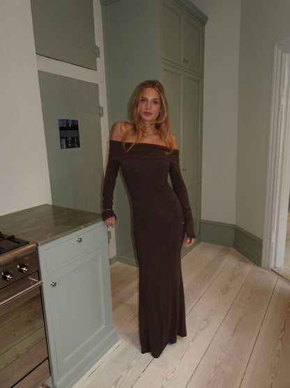 Nitta off shoulder maxi dress - Brown