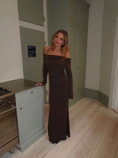 Nitta off shoulder maxi dress - Brown
