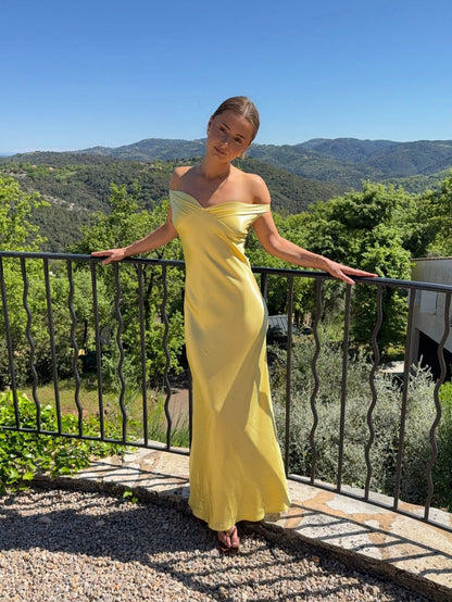 Andie off shoulder satin dress - Yellow