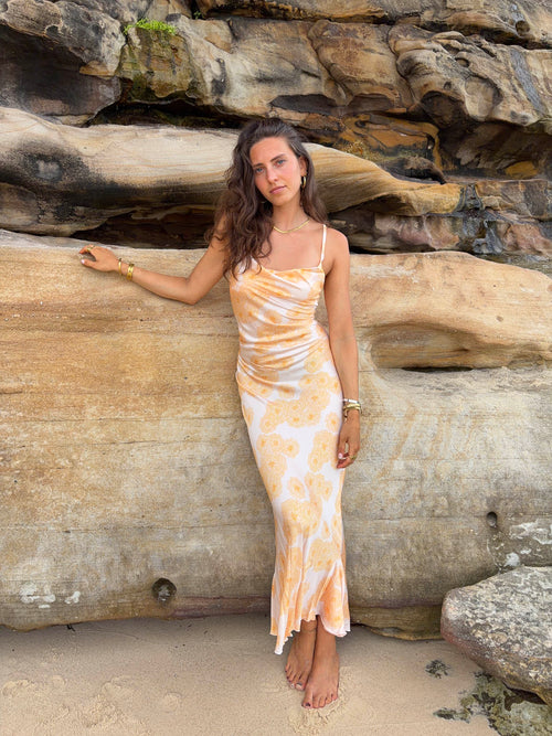 Charline satin dress - White/orange