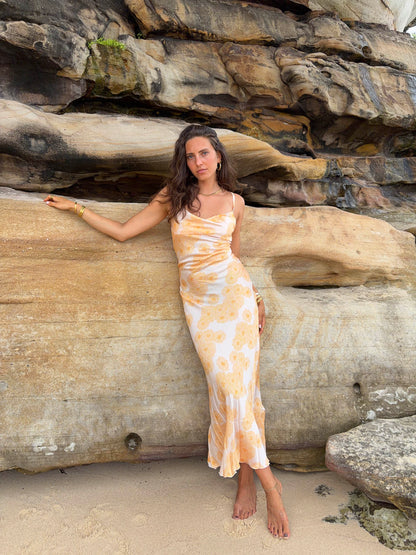 Charline satin dress - White/orange