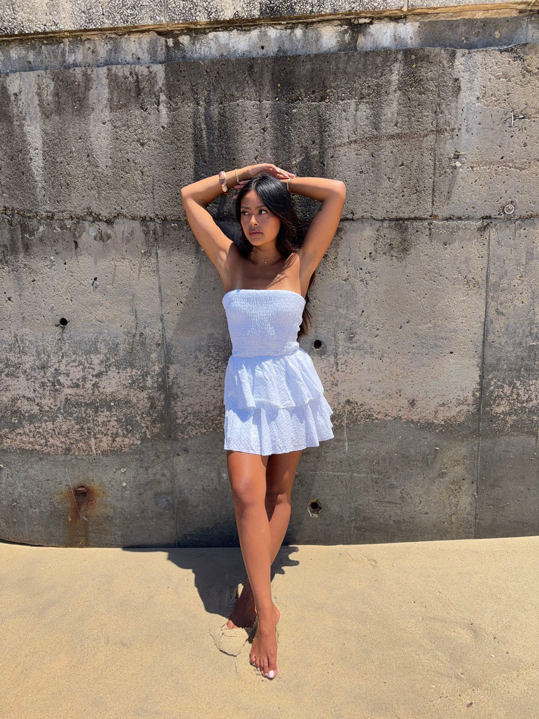 Lissy smock dress - White embroidery