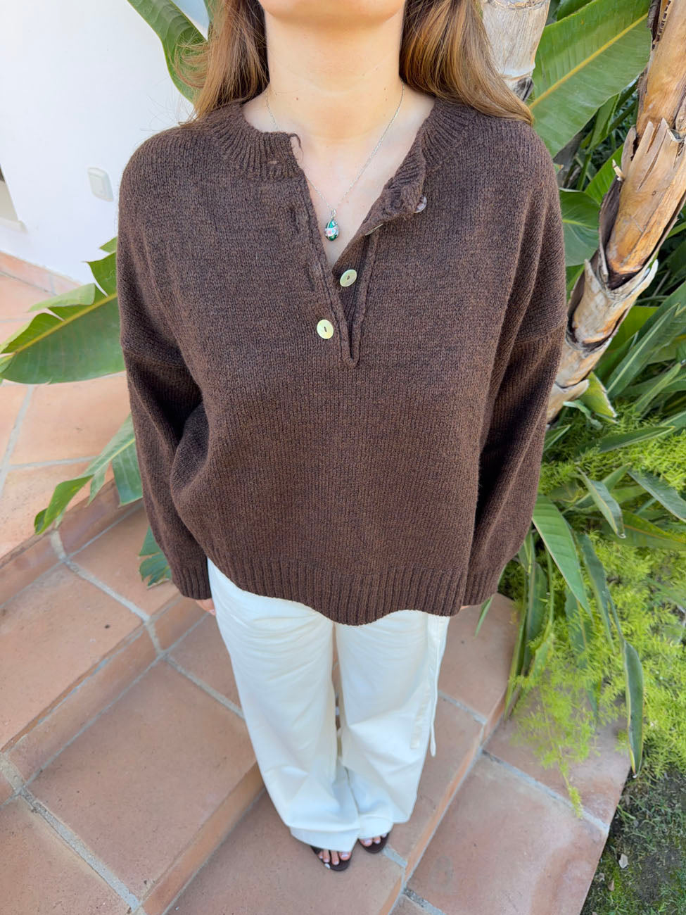 Evelisse knit with buttons - Brown