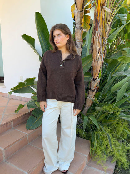 Evelisse knit with buttons - Brown